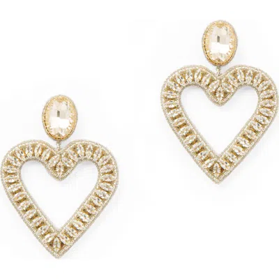 Deepa Gurnani Calluna Crystal & Beaded Heart Drop Earrings In Gold