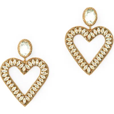 Deepa Gurnani Calluna Crystal & Beaded Heart Drop Earrings In Gold