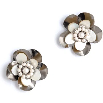 Deepa Gurnani Carrie Flower Drop Earrings In Gunmetal