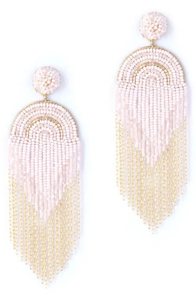 Deepa Gurnani Circe Beaded Fringe Drop Earrings In Pink