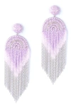 Deepa Gurnani Circe Beaded Fringe Drop Earrings In Lavander