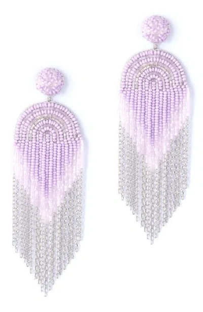Deepa Gurnani Circe Beaded Fringe Drop Earrings In Lavander