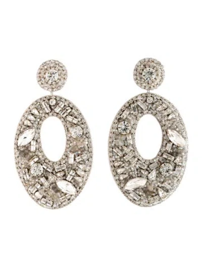 Pre-owned Deepa Gurnani Crystal & Bead 'liney' Drop Earrings In Silver/white