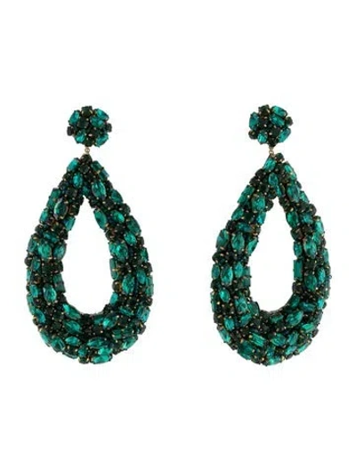 Pre-owned Deepa Gurnani Crystal Drop Earrings In Green