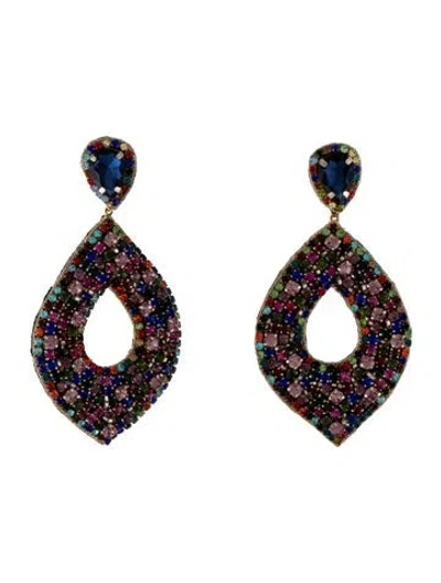 Pre-owned Deepa Gurnani Crystal, Glass Bead & Suede Cedani Drop Earrings In Black/blue/burgundy