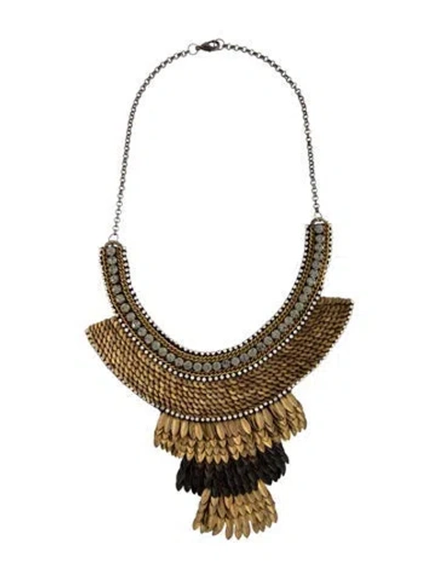 Pre-owned Deepa Gurnani Crystal, Suede, & Sequins Collar Necklace, 17" In Black/clear/gold