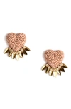 Deepa Gurnani Danika Beaded Fringe Heart Stud Earrings In Pink