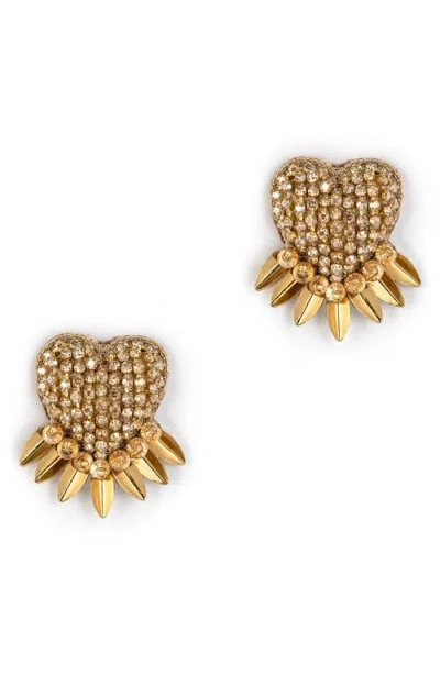 Deepa Gurnani Danira Crystal Heart Earrings In Gold