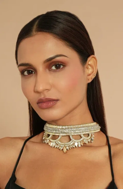 Deepa Gurnani Derinda Crystal Choker Necklace In Silver