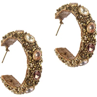 Deepa Gurnani Eleni Beaded Hoop Earrings In Gold/amethyst