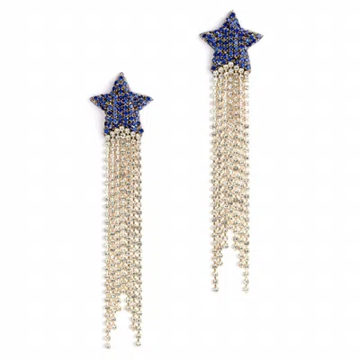 Deepa Gurnani Evren Earring In Cobalt In Metallic