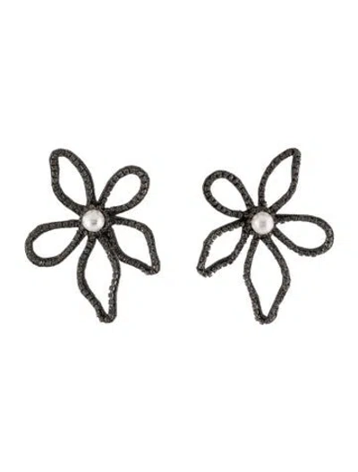 Pre-owned Deepa Gurnani Faux Pearl, Crystal & Suede Felicity Flower Earrings In Multi