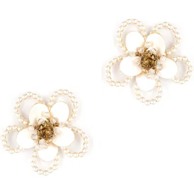 Deepa Gurnani Hattie Flower Stud Earrings In Ivory