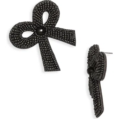 Deepa Gurnani Kane Beaded Bow Drop Earrings In Black