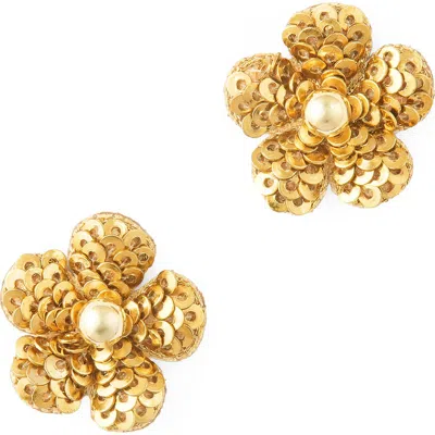 Deepa Gurnani Kioko Sequin Flower Statement Earrings In Gold