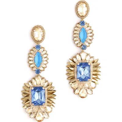 Deepa Gurnani Klara Beaded Crystal Drop Earrings In Blue