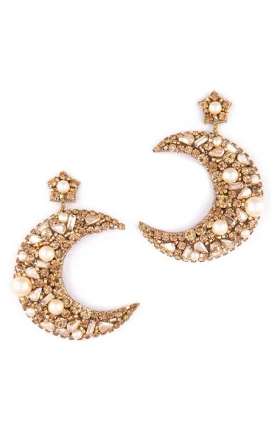 Deepa Gurnani Lavender Crystal Crescent Drop Earrings In Gold