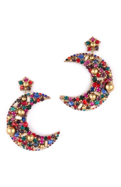 Deepa Gurnani Lavender Crystal Crescent Drop Earrings In Multi