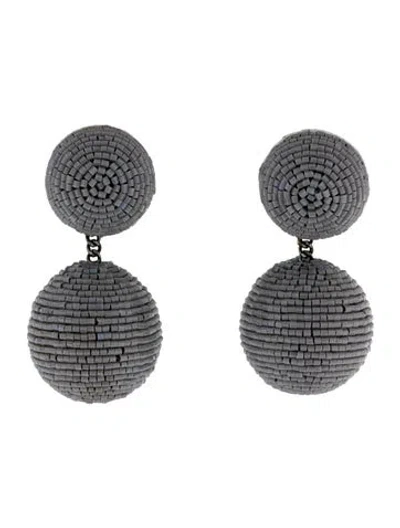 Pre-owned Deepa Gurnani Leather & Bead "nica" Drop Earrings In Grey