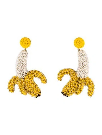 Pre-owned Deepa Gurnani Leather & Glass Beaded Banana Drop Earrings In Black/brown/neutrals
