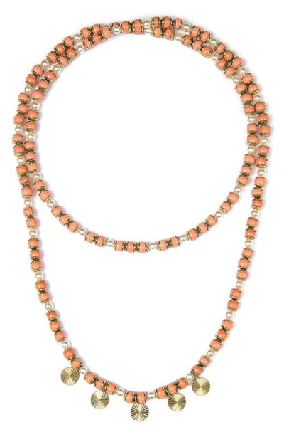 Deepa Gurnani Malena Beaded Charm Necklace In Coral