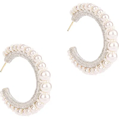 Deepa Gurnani Peppa Faux Pearl Beaded Hoop Earrings In White