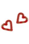 Deepa Gurnani Preeti Beaded Heart Hoop Earrings In Red