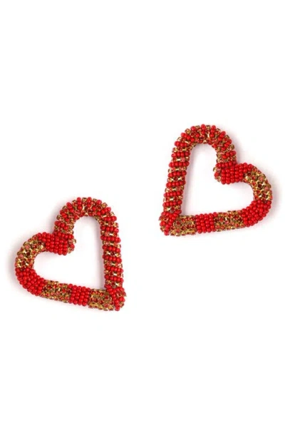 Deepa Gurnani Preeti Beaded Heart Hoop Earrings In Red