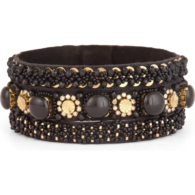Deepa Gurnani Reed Bead & Crystal Bracelet In Brown