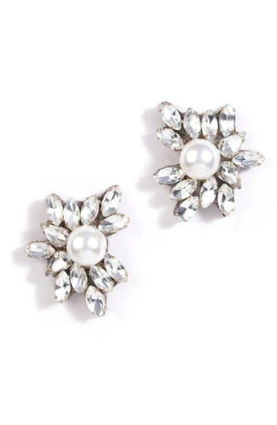 Deepa Gurnani Sahana Imitation Pearl Stud Earrings In Metallic