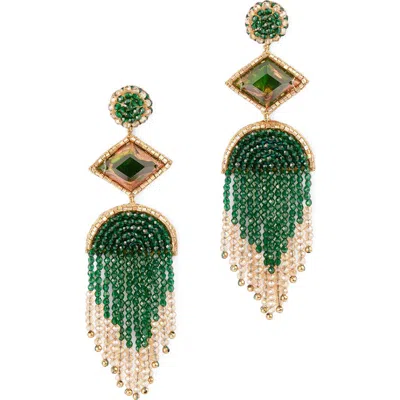 Deepa Gurnani Sneha Chandelier Earrings In Emerald