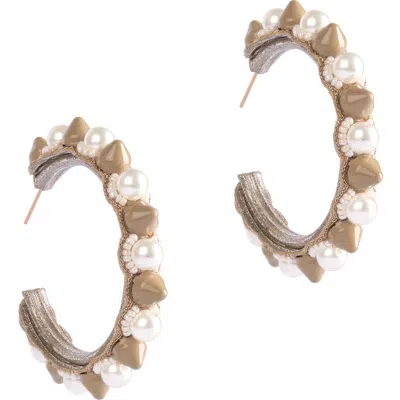 Deepa Gurnani Sully Hoop Earrings In Beige