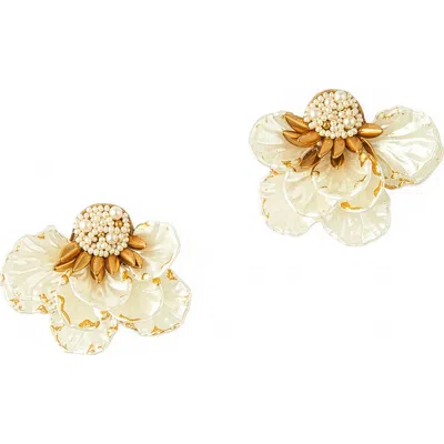 Deepa Gurnani Wally Flower Faux Pearl Drop Earrings In Metallic