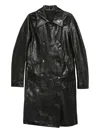 Deepti Double-breasted Leather Coat In Black