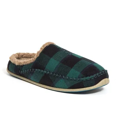 Deer Stags Nordic Men's Green Plaid Faux Shearling Slip-on Slippers Jobb811