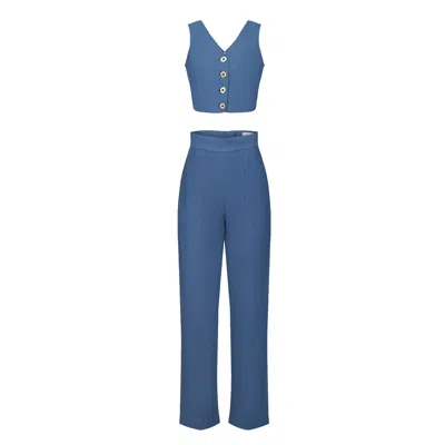 Deer You Esme Enchanting Crop Top And Tailored Pant In Blue Chambray