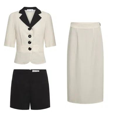 Deer You Neutrals / Black Iris Igniting Three Piece Set Consisting Of Jacket, Shorts & Skirt In Natural