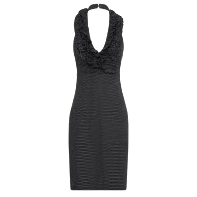 Deer You Betsy Beauty Frill Neck Halter Dress In Black Pin Spot