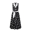 Deer You Women's Black / White Adelaide Alluring Midi Dress In Black & White Polka Dots With Contrast Collar In Black/white