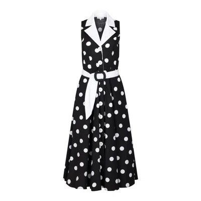 Deer You Women's Black / White Adelaide Alluring Midi Dress In Black & White Polka Dots With Contrast Collar In Black/white