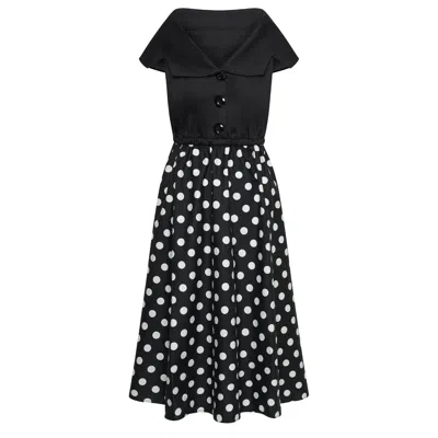 Deer You Women's Black / White Tatiana Twirling Dress With Cape Collar & Black & White Polka Dot Full Skirt