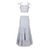 DEER YOU WOMEN'S BLUE / WHITE SUMMER SPINNING CROP TOP & MAXI SKIRT SET IN NAUTICAL BLUE & WHITE STRIPE