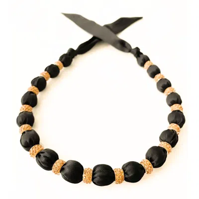Deer You Women's Embellished Necklace On Luxe Black Satin With Beaded Crystals