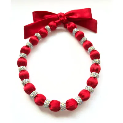 Deer You Women's Embellished Necklace On Luxe Red Satin With Beaded Crystals