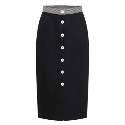 Deer You Women's Florence Fluttering Straight Skirt In Black With Stripe Waistband
