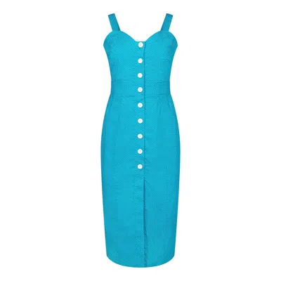 Deer You Queenie Quintessential Sweetheart High Waisted Dress In Teal Pin Spot In Green