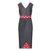 Deer You Women's Red / White / Blue Bessie Midi Dress In Denim In Large Red & White Polka Dot Print