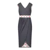 Deer You Women's Red / White / Blue Bessie Midi Dress In Denim With Large White & Red Polka Dots