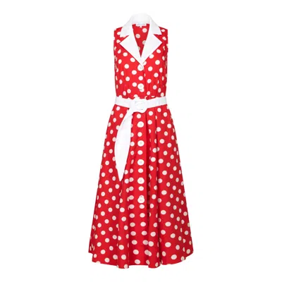 Deer You Women's White / Red Adelaide Alluring Midi Dress With Red & White Polka Dots