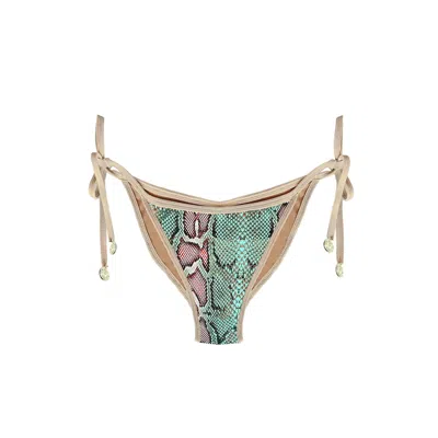 Deessa Ibiza Women's Blue Ibiza Turquoise Snake Print Bikini Bottom With Gold Trim In Neutral